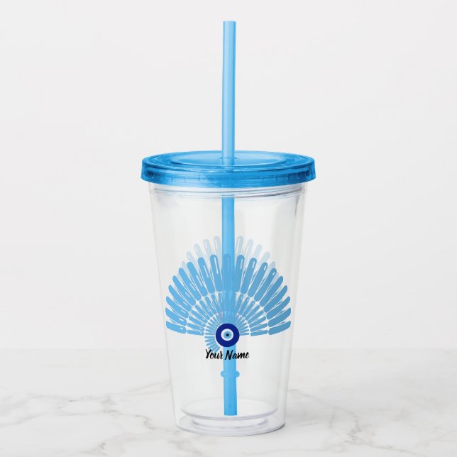 Custom Name Evil Eye Summer Vacation Blue Acrylic Tumbler (Front)