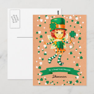 Custom Name Fairy Irish Girl St. Patrick's Day Postcard
