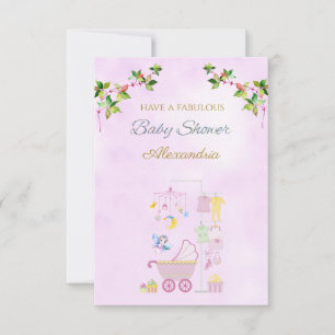 Custom Name Fairy Pink Pram Baby Shower