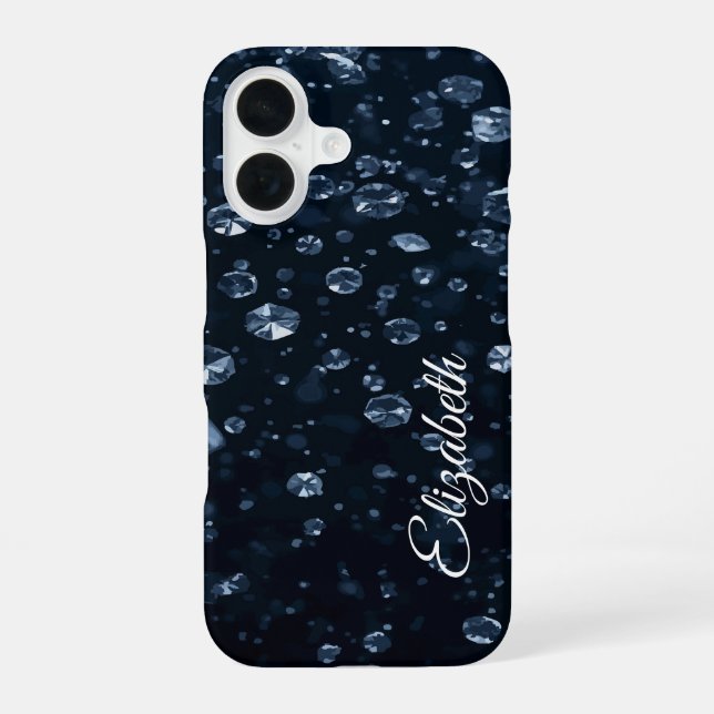 Custom Name Falling Diamonds iPhone 16 Case (Back)