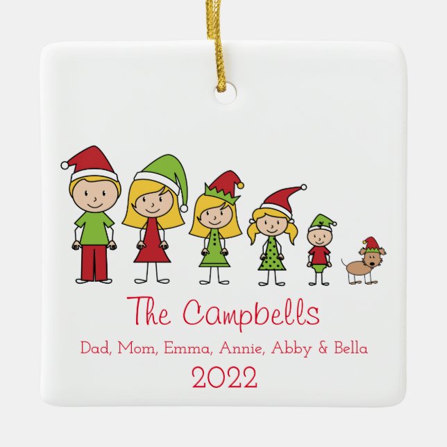 Custom Name Family and Pet Christmas Ceramic Ornam Ceramic Ornament (Front)