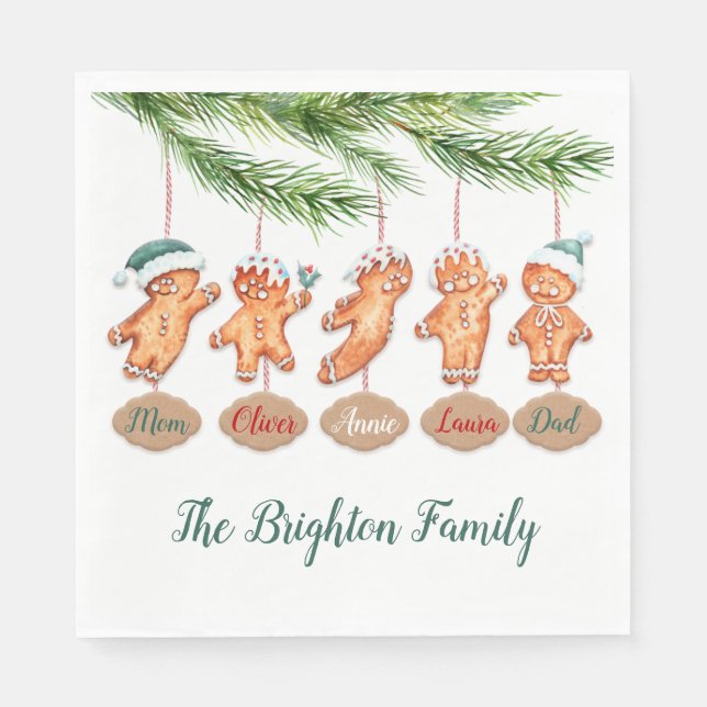 Custom name family Christmas art Gingerbread Napkin (Front)