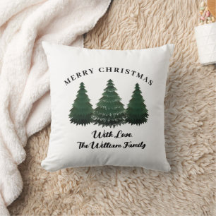 Custom Name Family Christmas Tree Farm Holiday Cushion