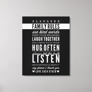CUSTOM NAME FAMILY RULES modern typography bold Canvas Print