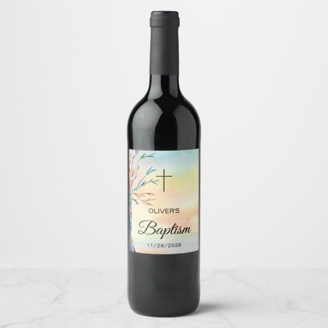 Custom Name Family Tree Baptism Christening  Wine Label (Front)