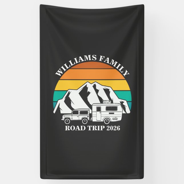 custom name family vacation mountain Road Trip Banner (Vertical)