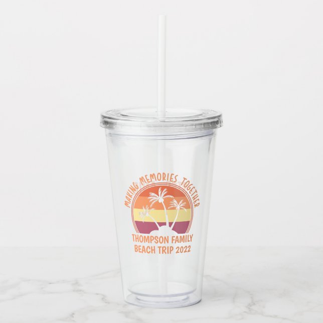 Custom Name Family Vacation Summer Beach Trip Acrylic Tumbler (Front)