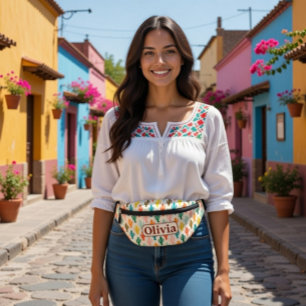Custom Name Fanny Pack with Colourful Cacti