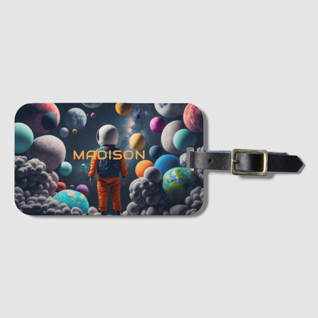 Custom Name Fantasy Space Kid Luggage Tag (Front Horizontal)
