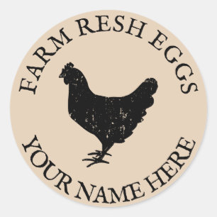 Custom name farm fresh eggs chicken silhouette classic round sticker
