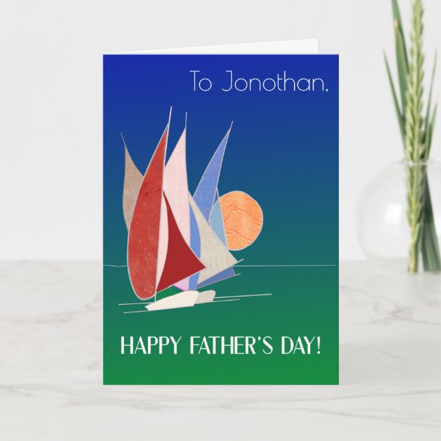 Custom Name Father's Day Sailboats at Sunset Card (Front)