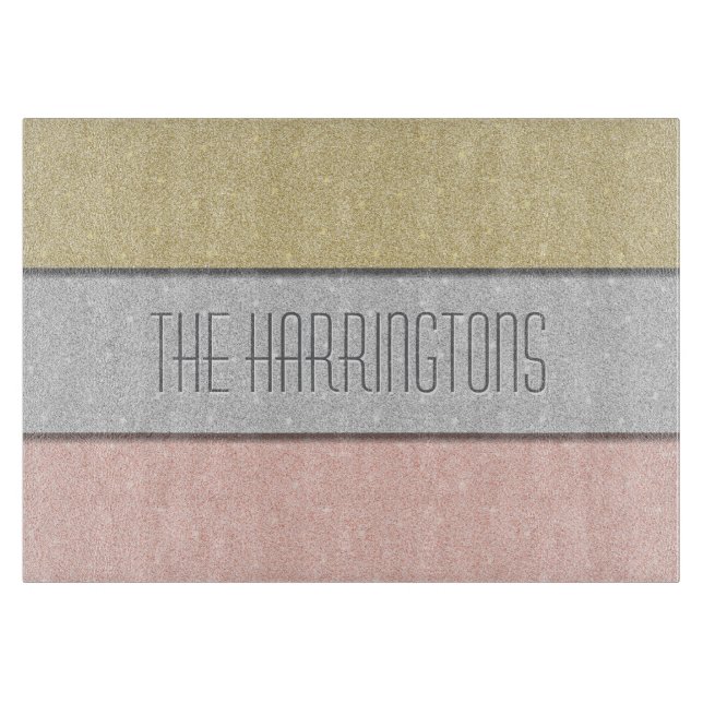 Custom Name Faux Glitter Bling Cutting Board (Front)