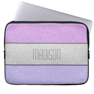 Custom Name Faux Glitter Bling Laptop Sleeve