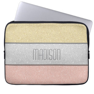 Custom Name Faux Glitter Bling Laptop Sleeve