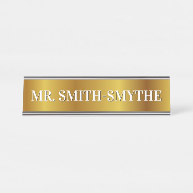 Custom Name + Faux Gold-Inspired Pattern Desk Name Plate (Front)