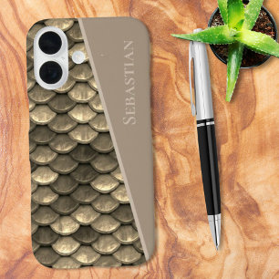 Custom Name Faux Metallic Armor Scales iPhone 16 Case