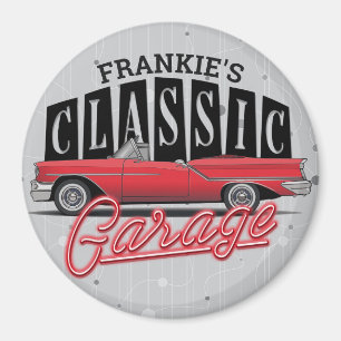 Custom NAME Faux Neon 1950's Classic Car Garage Magnet
