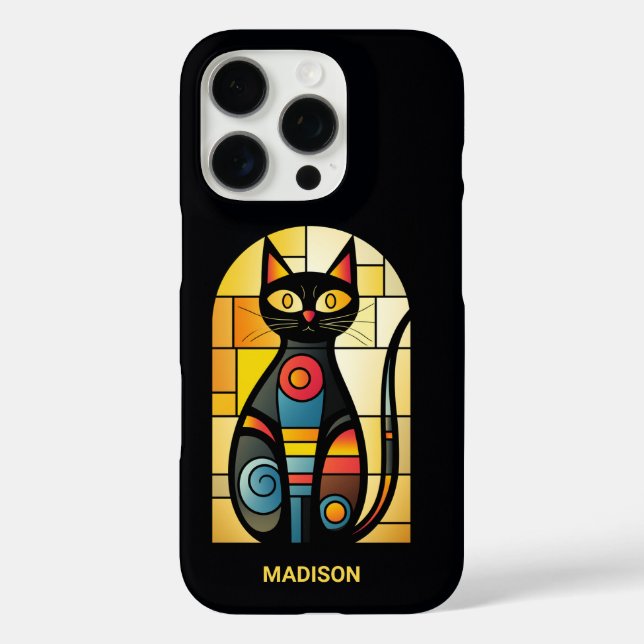 Custom Name Faux Stained Glass Cat Case-Mate iPhone Case (Back)