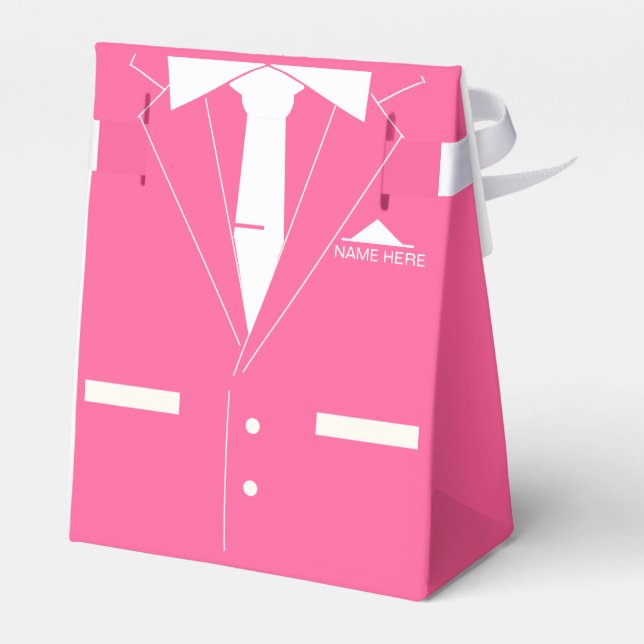 Custom Name Favour Box with Pink Suit with Necktie (Back Side)