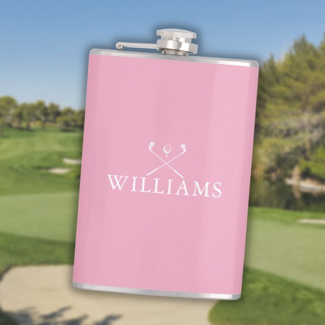 Custom Name Feminine Pink Golf Clubs Hip Flask (Custom Name Feminine Pink Golf Clubs Flask)