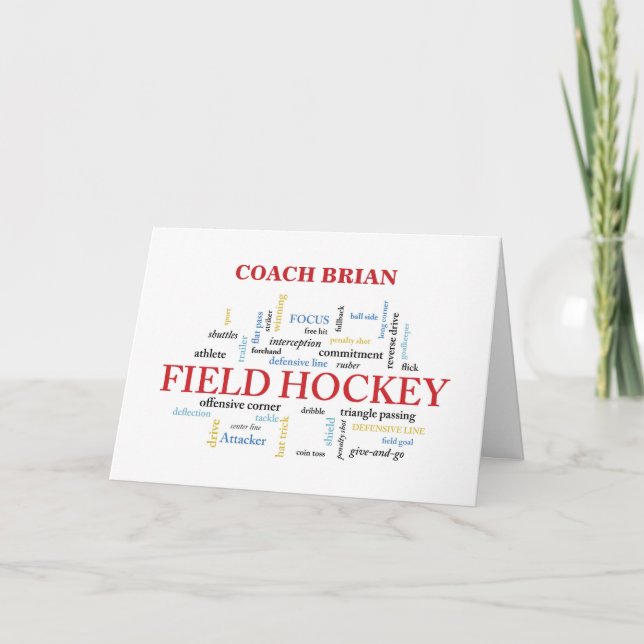 Custom Name Field Hockey Coach Thank You in Words (Front)
