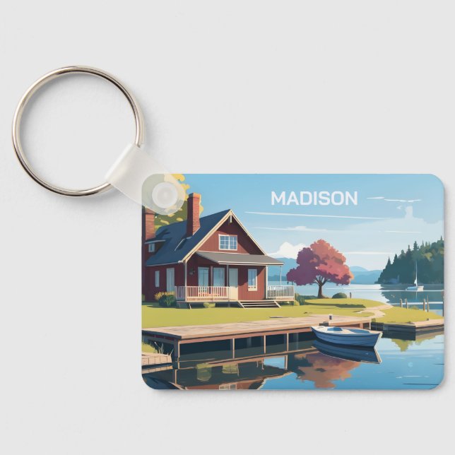 Custom Name Finland Nature Illustration Key Ring (Back)