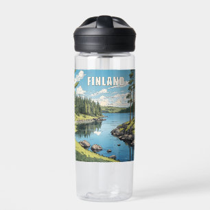 Custom Name Finland Nature Illustration Water Bottle