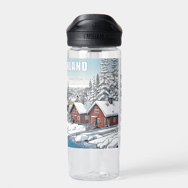 Custom Name Finland Winter Illustration Water Bottle (Back)