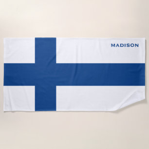Custom name Finnish Flag beach towel