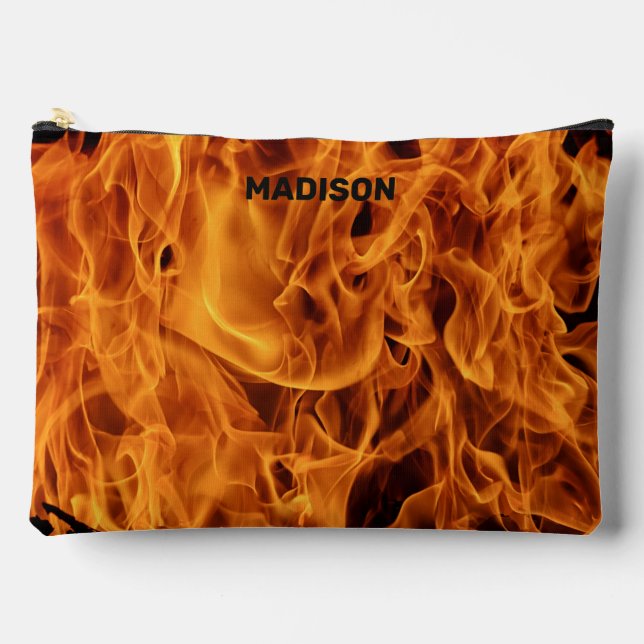 Custom Name Fire Flames Accessory Pouch (Front)