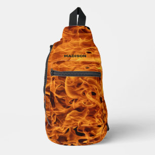 Custom Name Fire Flames Sling Bag