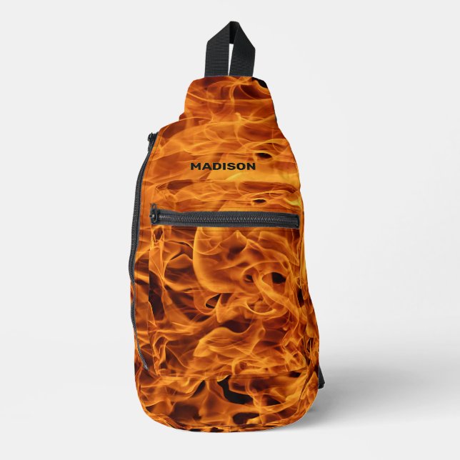 Custom Name Fire Flames Sling Bag (Front)