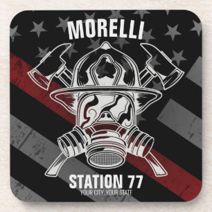 Custom NAME Firefighter Fire Department Station Coaster
