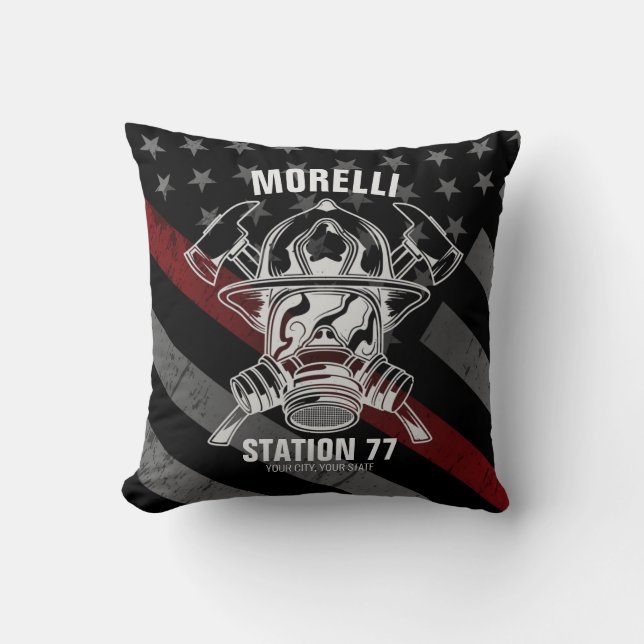 Custom NAME Firefighter Fire Department Station Cushion (Front)