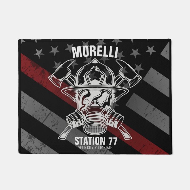 Custom NAME Firefighter Fire Department Station Doormat (Front)