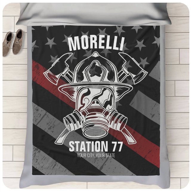 Custom NAME Firefighter Fire Department Station Fleece Blanket (Creator Uploaded)