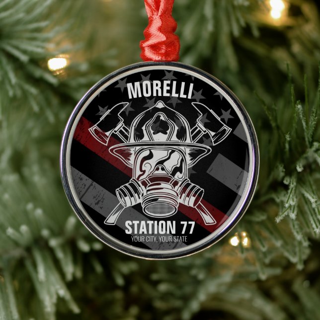 Custom NAME Firefighter Fire Department Station Metal Tree Decoration (Tree)