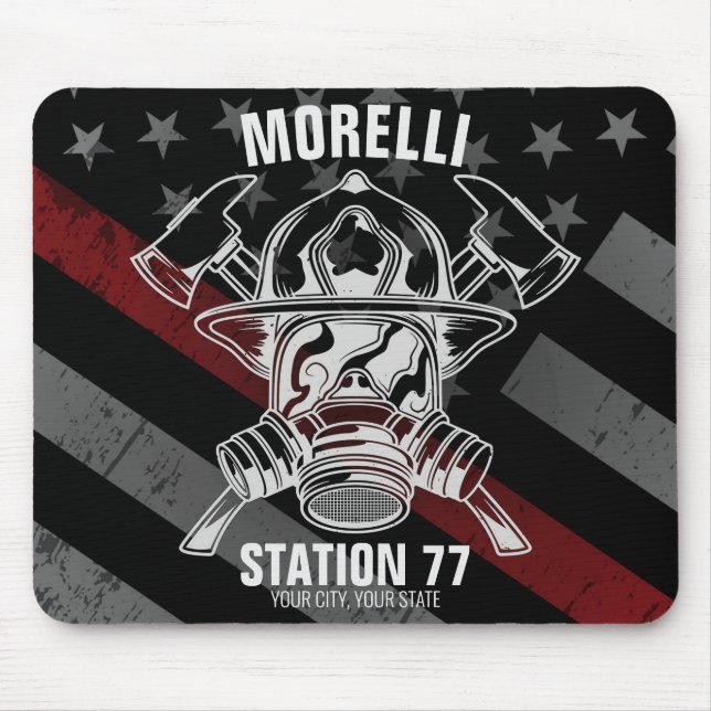 Custom NAME Firefighter Fire Department Station Mouse Mat (Front)
