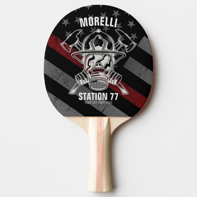 Custom NAME Firefighter Fire Department Station Ping Pong Paddle (Front)