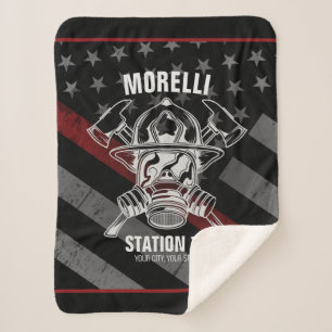 Custom NAME Firefighter Fire Department Station Sherpa Blanket
