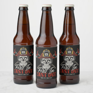 Custom NAME Firefighter First In Last Out Fireman Beer Bottle Label