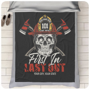 Custom NAME Firefighter First In Last Out Fireman Fleece Blanket