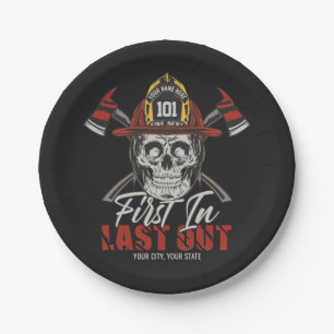 Custom NAME Firefighter First In Last Out Fireman  Paper Plate