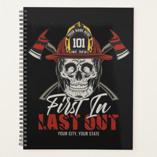 Custom NAME Firefighter First In Last Out Fireman Planner (Front)