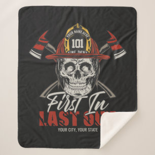 Custom NAME Firefighter First In Last Out Fireman Sherpa Blanket