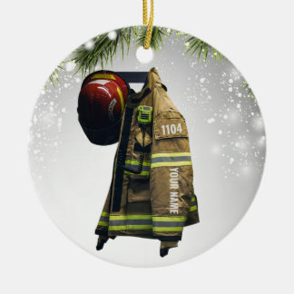 Custom name firefighter gift fire and rescue red ceramic tree decoration