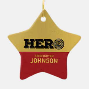 Custom Name, Firefighter Hero Ceramic Tree Decoration