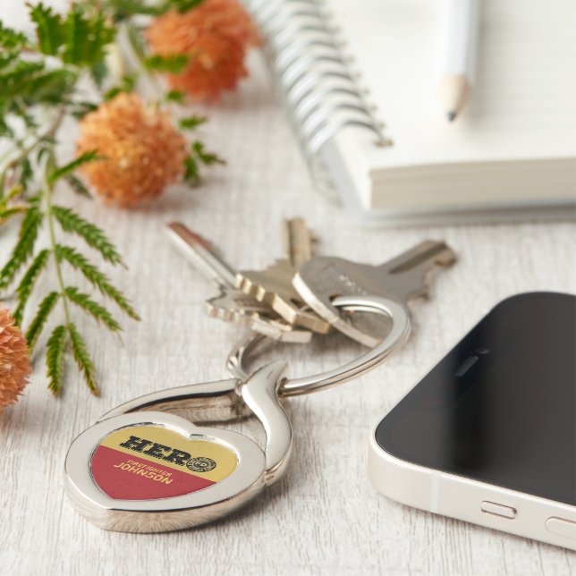 Custom Name, Firefighter Hero Key Ring (Side)