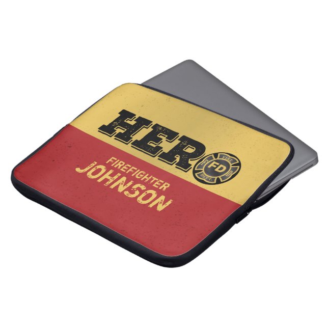 Custom Name, Firefighter Hero Laptop Sleeve (Front Top)