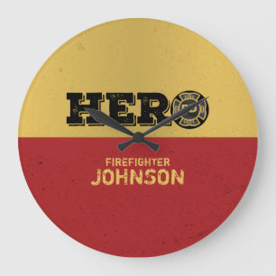 Custom Name, Firefighter Hero Large Clock